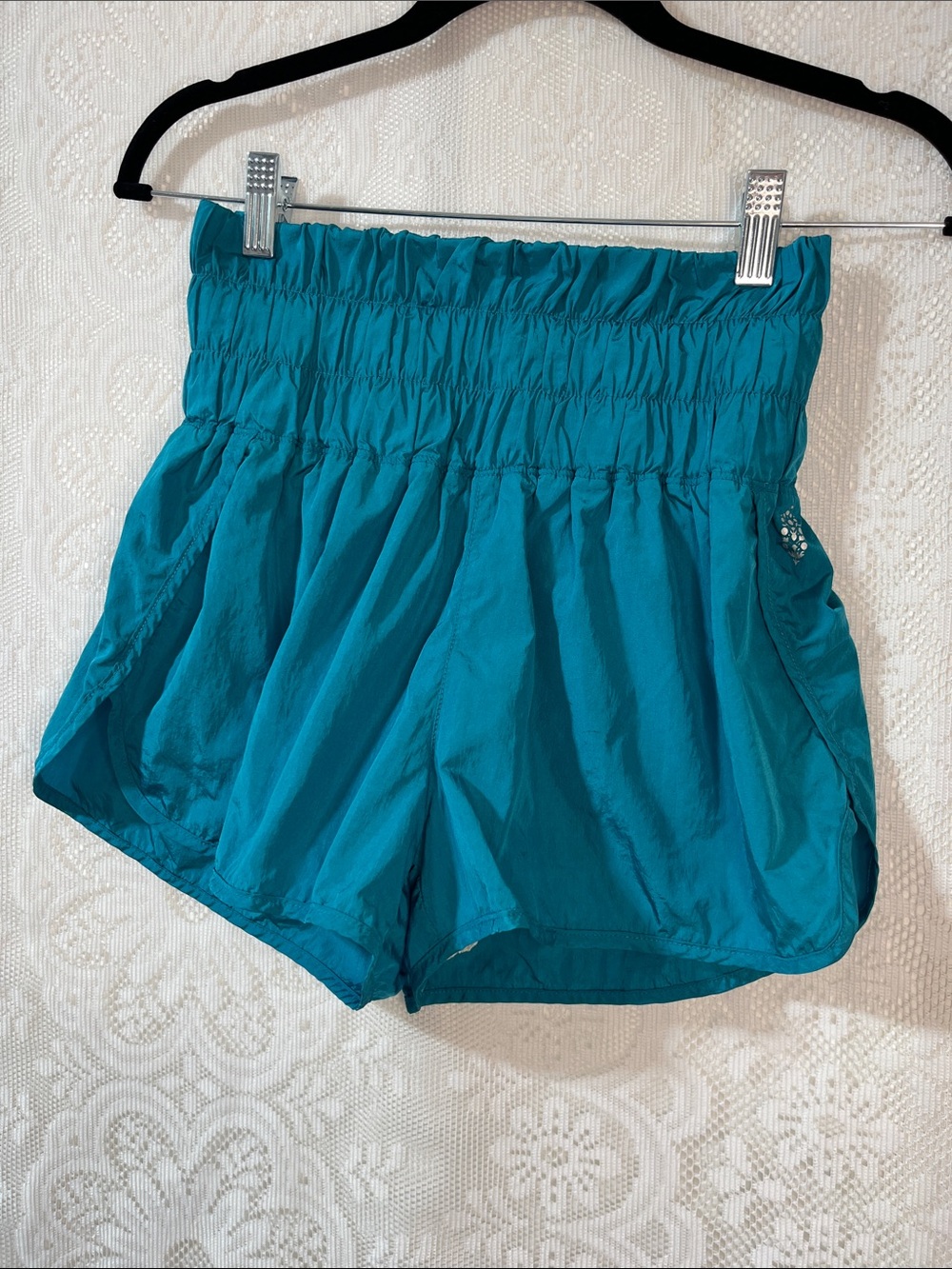 FP Movement High-Waist Teal Shorts - Elastic Smocked Waist S - Picture 2 of 7